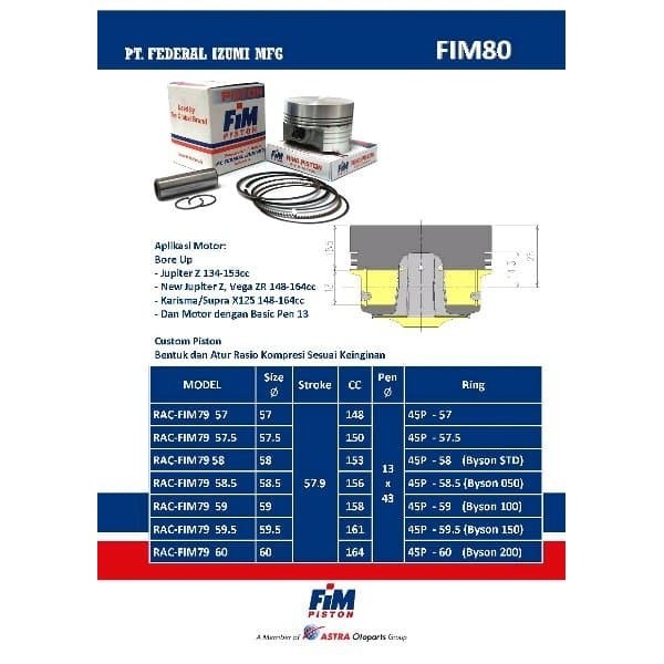 Piston Bore Up Mentah Jupiter Vega Z Beat Pen 13 57Mm 58Mm 58.5Mm 59Mm