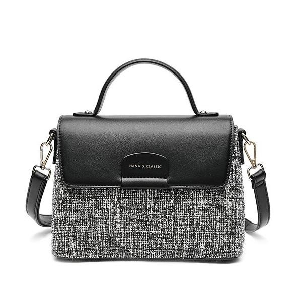 TERBARU HANA LUCIA TWEED SLING BAG HN047 - BLACK 