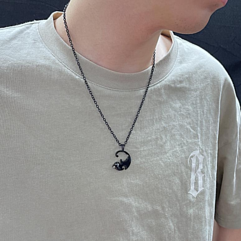 OLEVS Kalung Titanium Hijab Couple Pria Wanita Anti Karat Asli Bentuk Kitten Necklace Liontin korea 