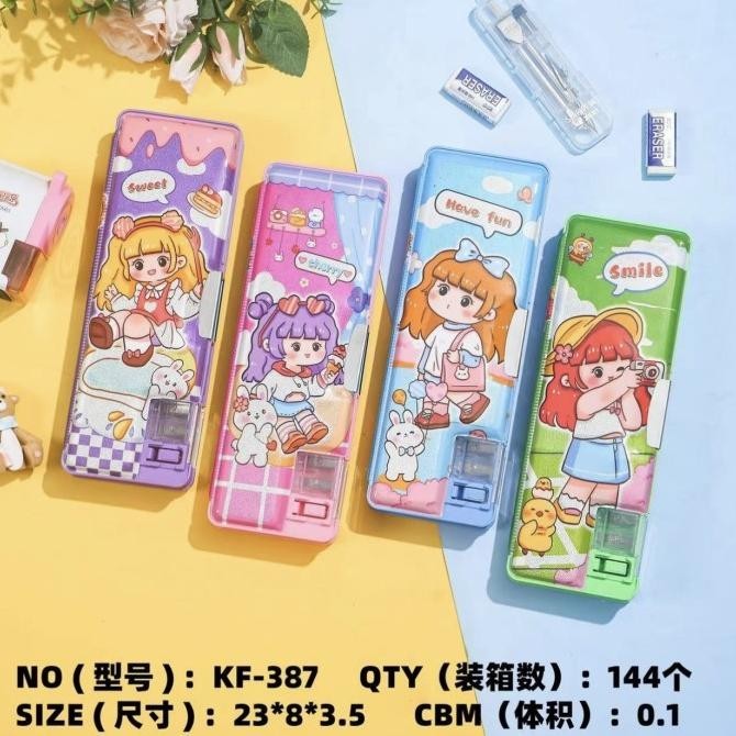 

pencil case magnet transparan baru plus rautan motif sweet girl satuan