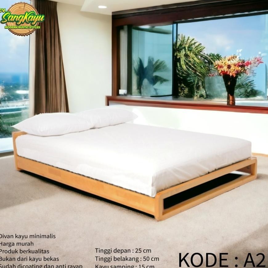 Rangka tempat tidur kayu single divan kayu divan minimalis kayu | alas kasur kayu | dipan kayu minim