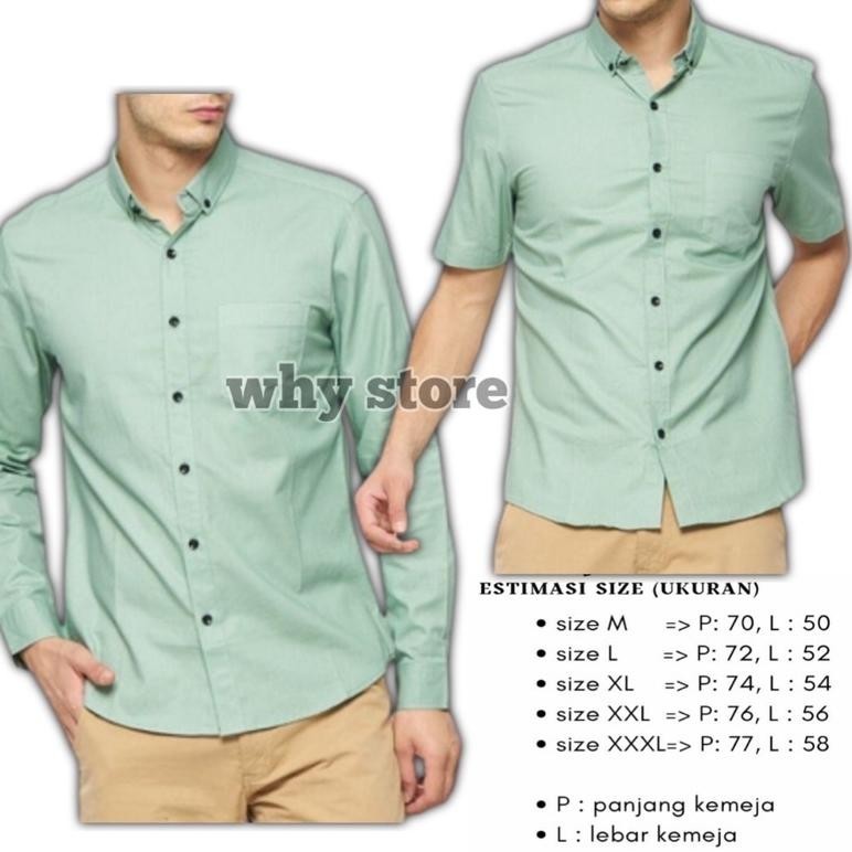 Kemeja Hijau Pria Lengan Panjang Lengan Pendek Hijau Sage Polos Slimfit Hem Cowok Tangan Panjang Pen