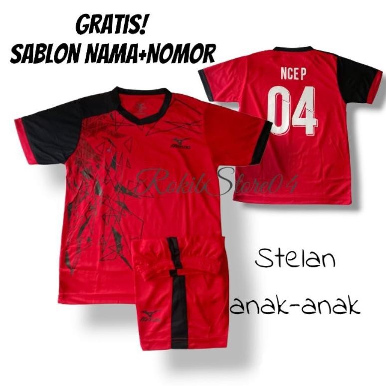 Buy 1 Get 1 (Custom Nama+Nomor)Baju Olahraga Kaos Bola Anak-Anak Usia 4-14 Tahun Motif Terbaru Asli