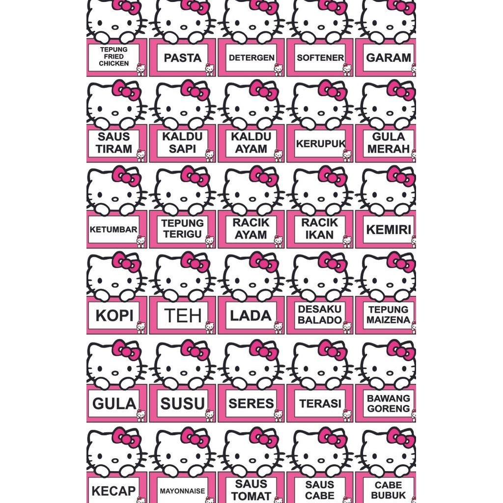 

stiker label toples bumbu dapur hello Kitty ukuran 5x8cm isi 30pcs