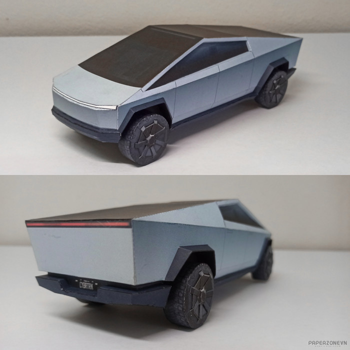 diy papercraft lembar kertas pola kendaraan mobil cybertruck tesla zenyang22