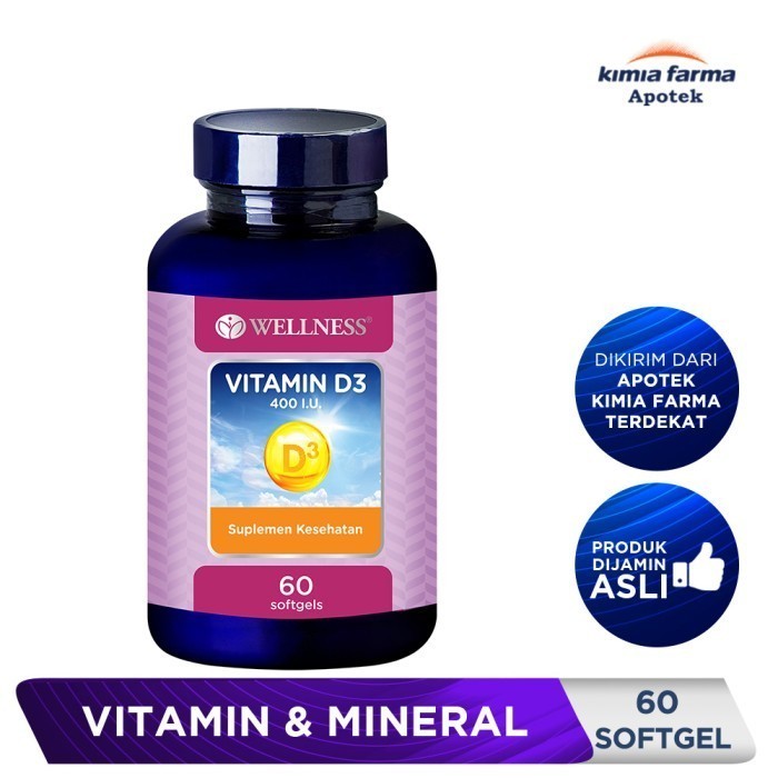 Terlaris WELLNESS VITAMIN D3 400 IU BOTOL 60 KAPSUL / VITAMIN D3 / KIMIA FARMA SALE