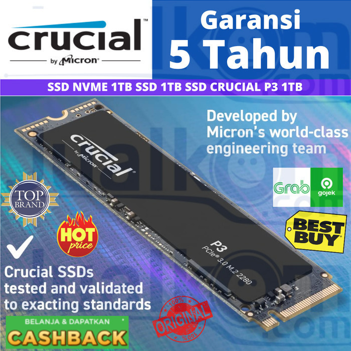CRUCIAL P1 1TB 3D NAND NVME PCIE M.2 SSD UP TO 2400MB/S CT1000P1SSD8 ORIGINAL BEST QUALITY
