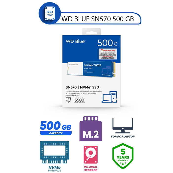 WD SSD BLUE SN570 M.2 NVME 2280 500GB / BARU / ORI / GARANSI 5 TAHUN ORIGINAL BEST QUALITY