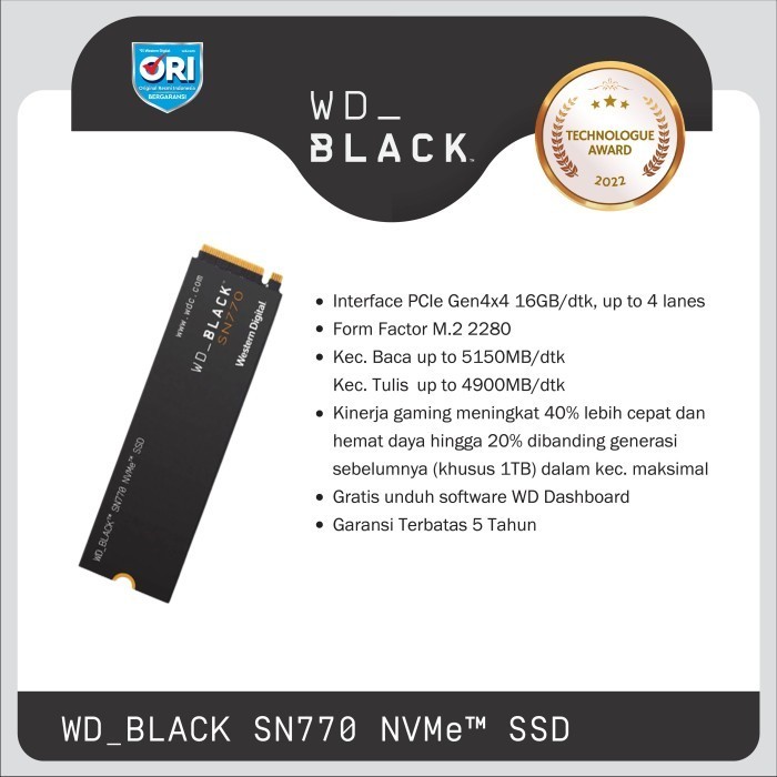 SSD WD BLACK SN770 250GB 500GB 1TB 2TB - SSD M.2 NVME PCIE ORIGINAL BEST QUALITY