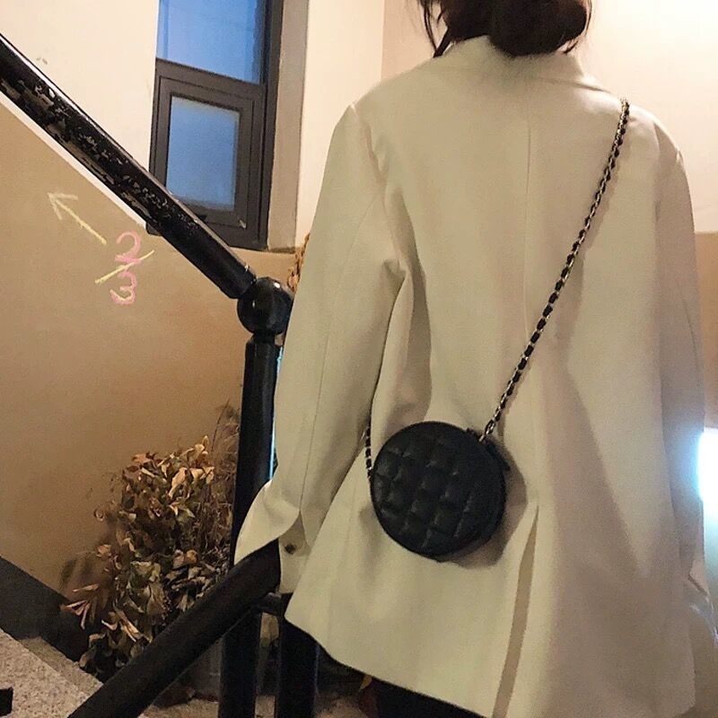 Kotak-kotak Belah Ketupat Serbaguna Gaya KoreaPUTas Bahu Tas Selempang Warna Solid Tas Rantai