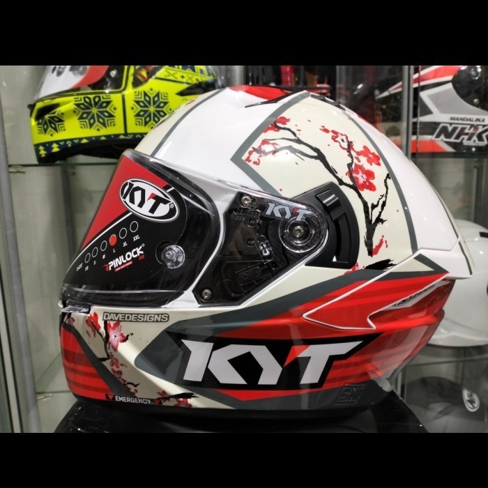 HELM KYT NFR XAVI SAKURA WHITE RED DD RING, DOUBLE VISOR