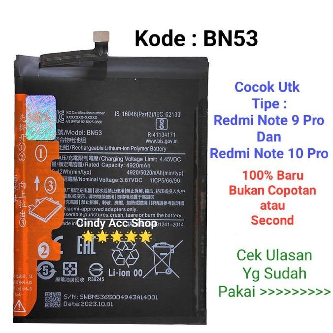 Baterai Redmi Note 9 Pro Redmi Note 10 Pro BN53 Batre Original Batrai