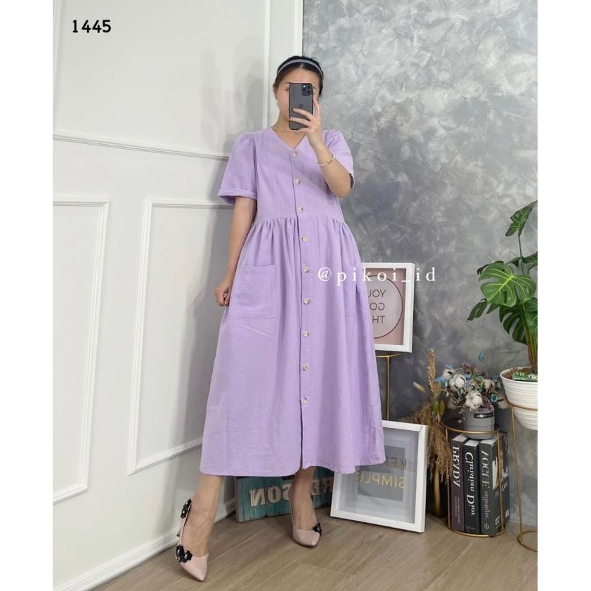 Big Sale Dress Casual Lilac / Button Dress Lilac / Terusan Kancing Katun Masker Original