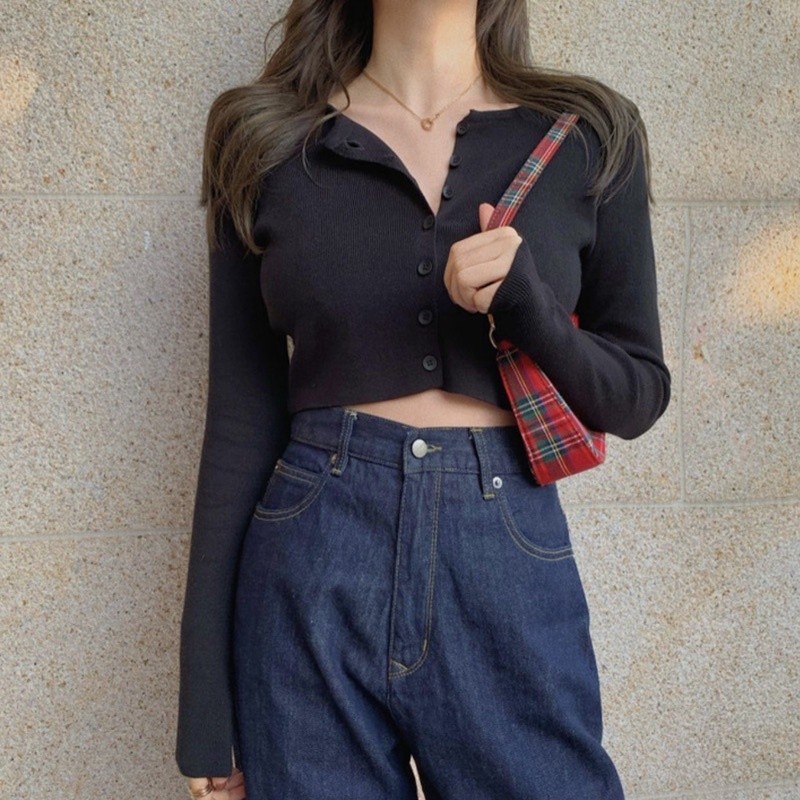 Promo Mega Sale 5.5 // CARDIGAN CROP TOP KNIT KOREAN STYLE RAJUT LENGAN PANJANG OUTER ATASAN WANITA