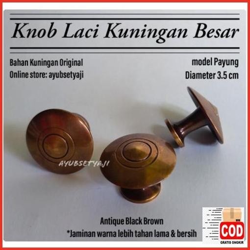 Cod Handle Pintu Lemari Kuningan Payung Knob Bundar D3.5Cm Tarikan Laci Meja Antik Bundar Polos Besa