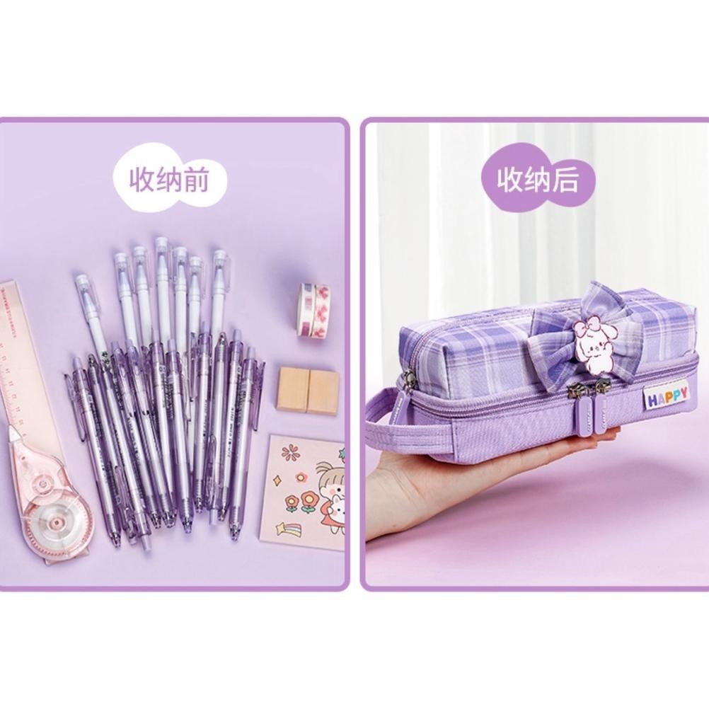 

uk-75 TXS08 Korean Pen Pencil Case Happy Ribbon Kotak Tempat Pensil Box KTM Hemat