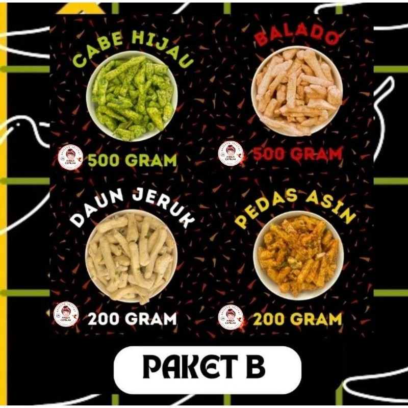 

(PAKET B) PAKET HEMAT Basreng Pedas Asin Baso Goreng Pedas Asin Cabe Hijau Balado Daun Jeruk Pedas Manis Viral Murah