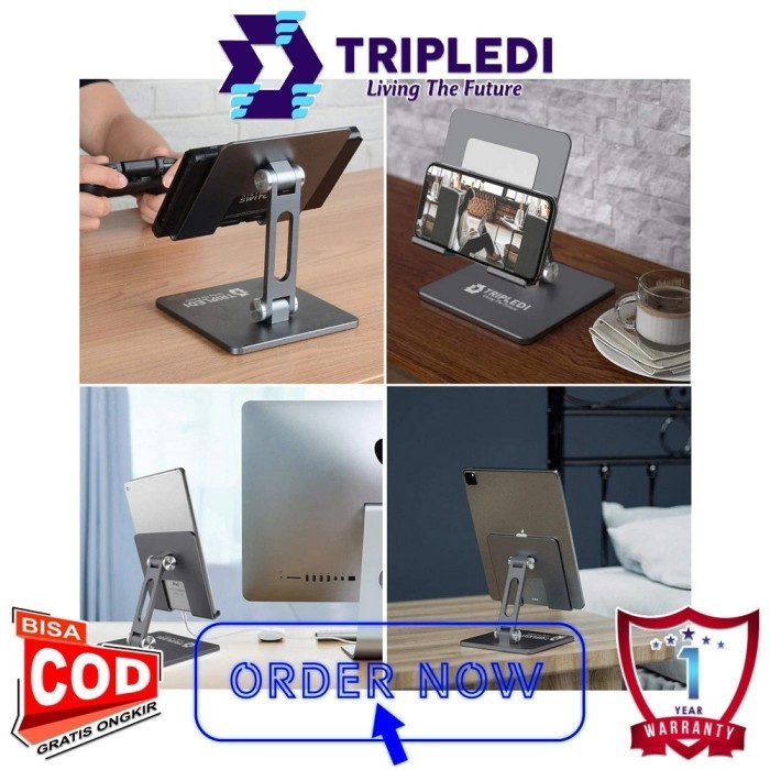 Tripledi Holder Stand Aluminium Desktop Pos Meja Kasir Hp Tablet Ipad