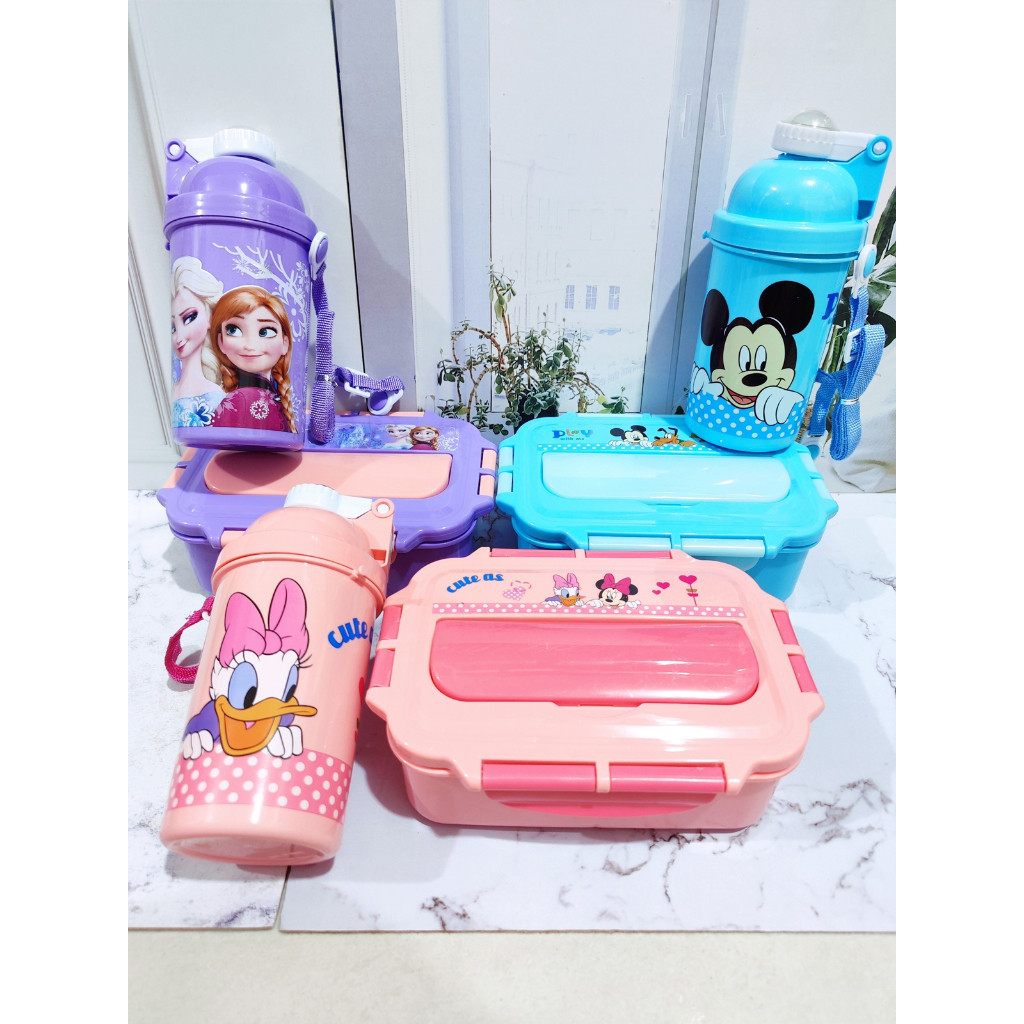 AEY KOTAK BEKAL MAKAN ANAK 3 SEKAT GRATIS SENDOK DAN BOTOL MINUM / TEMPAT MAKAN KARAKTER LUCU 613