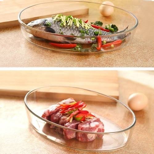 Baking Tray Pan Piring Mangkok Kaca Oval Saji Sayur Lauk Seving Dish