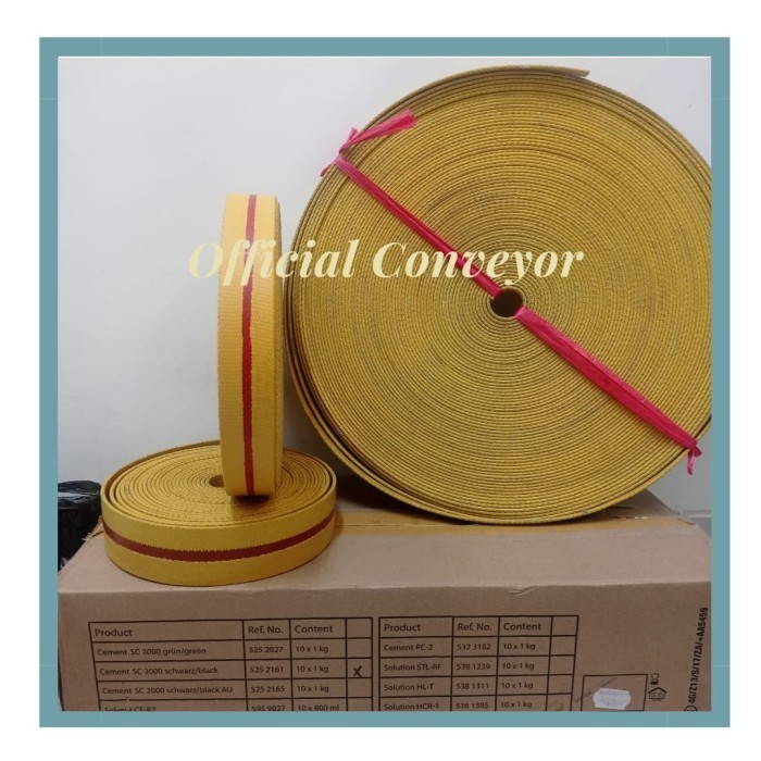 Kanvas Conveyor Kuning Strip Merah 5 Inch x 5 Ply