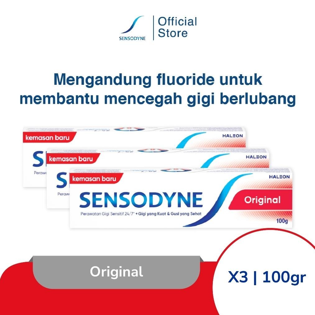 Ready Sensodyne Toothpaste Pasta Gigi Sensitif Original Redakan Ngilu 3X100Gr [Triplepack]