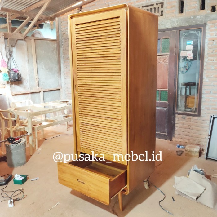 almari pakaian 1 pintu retro kayu jati, lemari anak1 pintu kayu jati