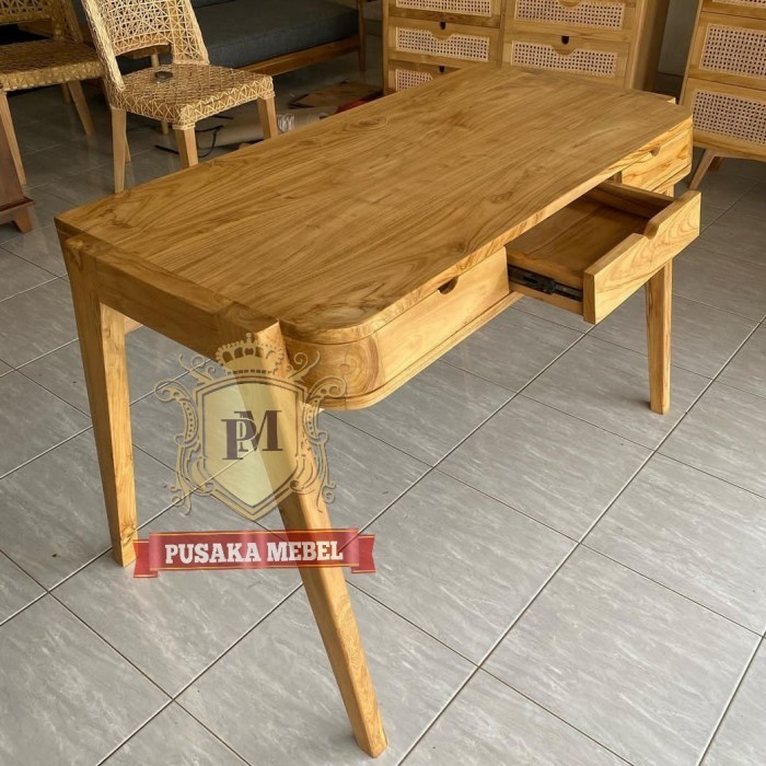meja belajar minimalis kayu jati, meja komputer, meja kerja laci kayu