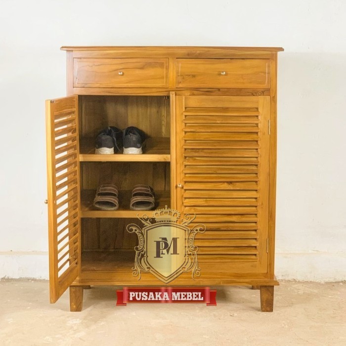 lemari rak serbaguna kayu jati, lemari rak sepatu minimalis kayu jati