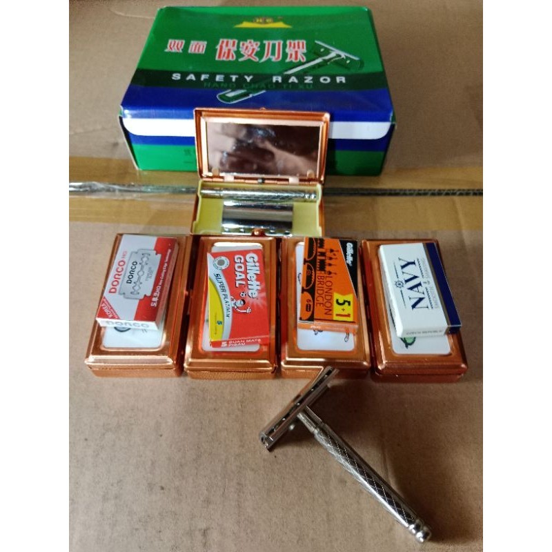 Safety razor jadul pisau cukur kumis jenggot gagang besi + silet cukur / razor cukur klasik