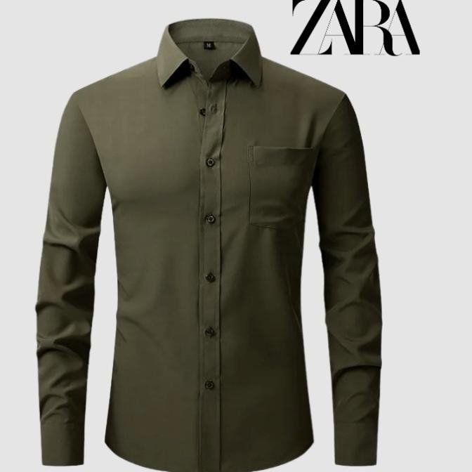 ZARA Kemeja Pria Putih Polos Panjang Slim Fit GT