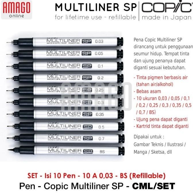

Copic Multiliner Sp - Set 10A 0.03-Bs - 10 Pcs - Refillable - Cml/Set