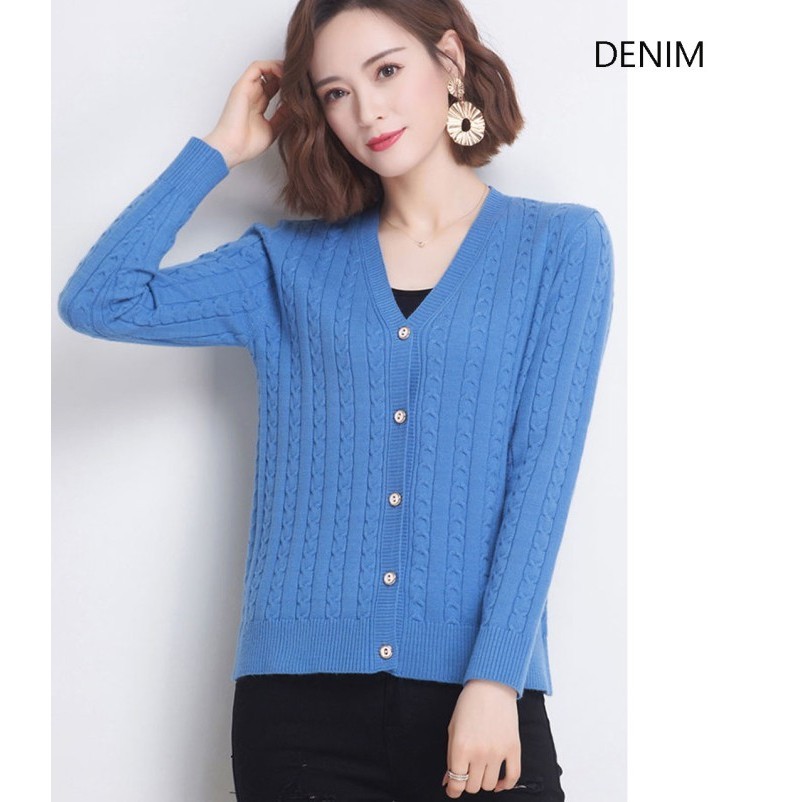 Cable Knit Cardigan Sweater Wanita
