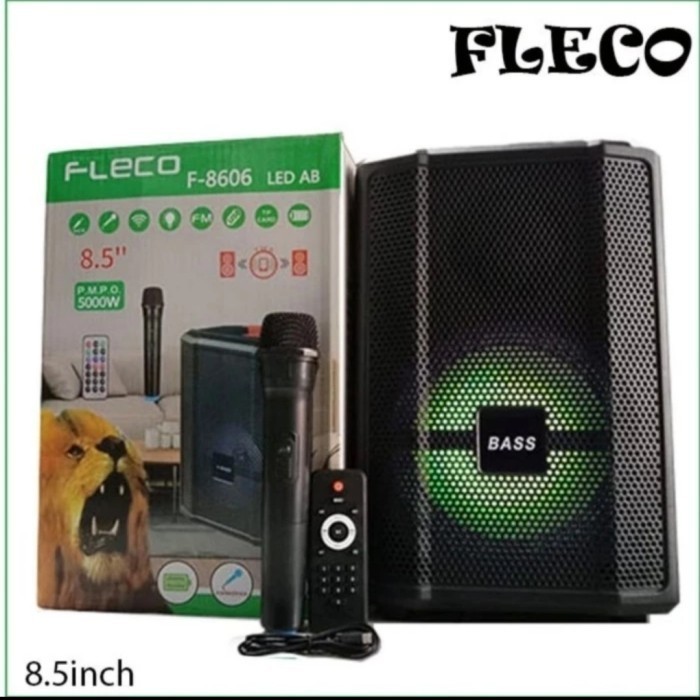 Speaker Bluetooth Karaoke 8.5" Fleco F 8606 Led + C Wireless