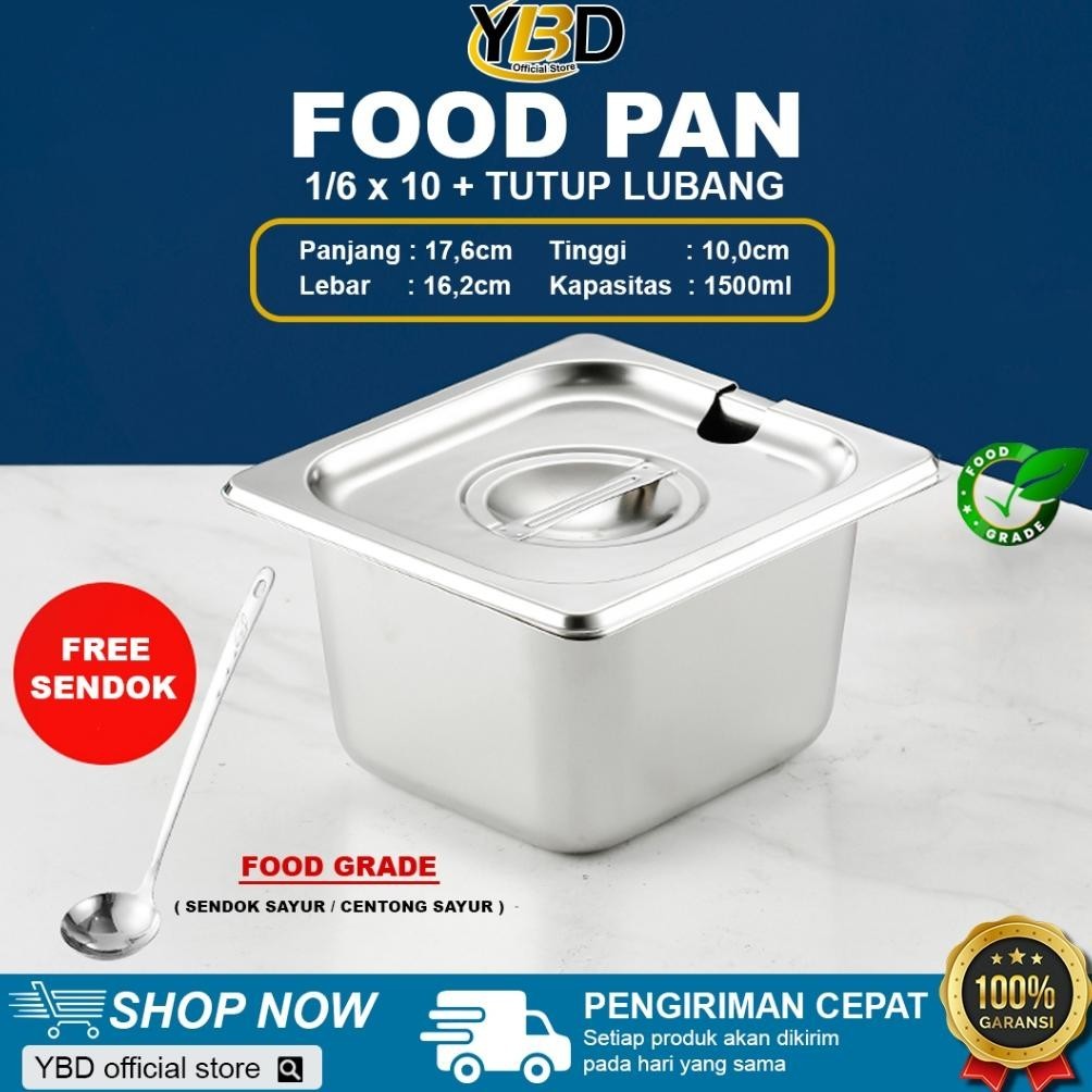 Food Pan Stainless + Tutup lubang 1/6 x 10cm | Tempat makanan satu set bahan stainless | food pan st