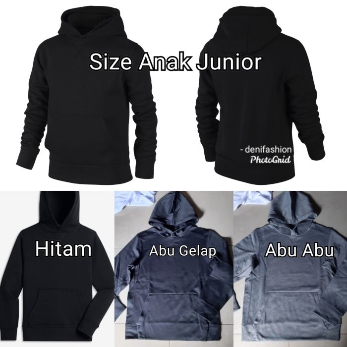 Sweater Anak Junior Jaket Anak Polos Hitam Abu Hoodie