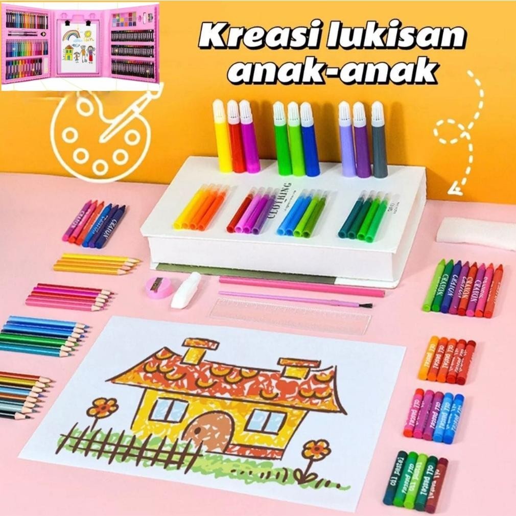 

se-7 208 Pcs Set Mewarnai Set/Pensil Crayon ( Alat Menggambar atau Mewarnai ) Premium
