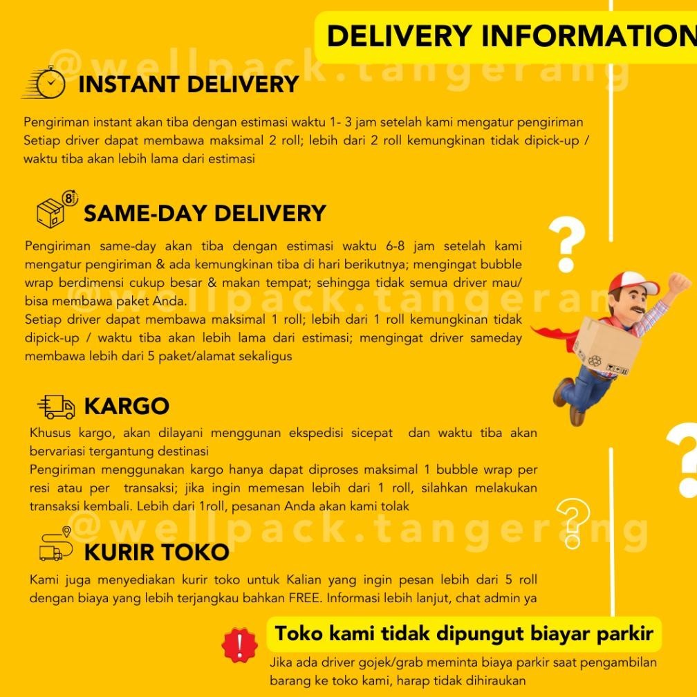 

Mega Sale Bubble Wrap Roll Wellpack 125 cm x 50 m - Hitam & Bening - 3KG / 2,7KG / 2,4KG - Kualitas tebal , Harga Grosir - Jakarta Tangerang (125 x 50m) - GOSEND / GRAB Instant Sale