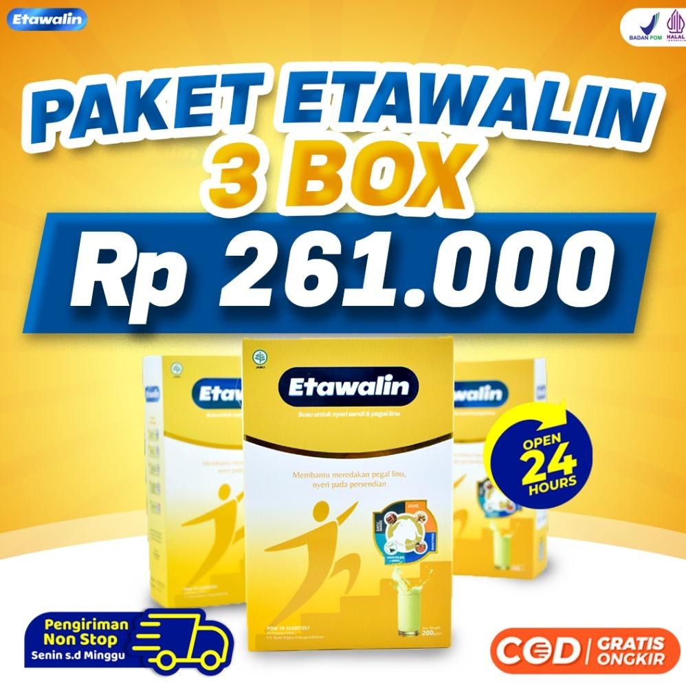 

PRODUK TERBARUUU ETAWALIN 3 BOX SUSU TULANG & SENDI CEGAH OSTEOPOROSIS SUSU KAMBING ETAWA ALAMI CEGAH NYERI LUTUT PINGGANG BAHU PUNGGUNG ANTI ASAM URAT REMATIK REUMATIK OBAT ENCOK ALAMI JAMU SAKIT BADAN PEGAL LINU