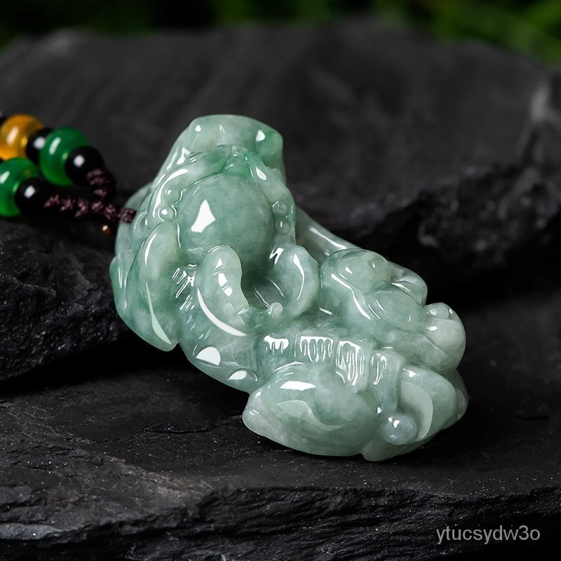 （Dengan Sertifikat）（ytucsydw3o）Myanmar AlamiAGoods Jade Lucky Overlord Liontin Giok Es Liontin Picch