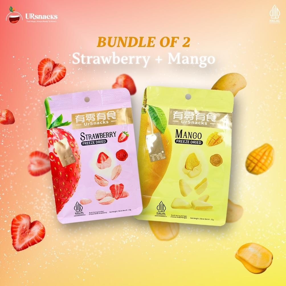 

URSNACKS PAKET HEMAT 2A - FREEZE DRIED KERIPIK SEHAT STRAWBERRY 22gr + MANGO 22gr BUAH VAKUM CEMILAN DIET