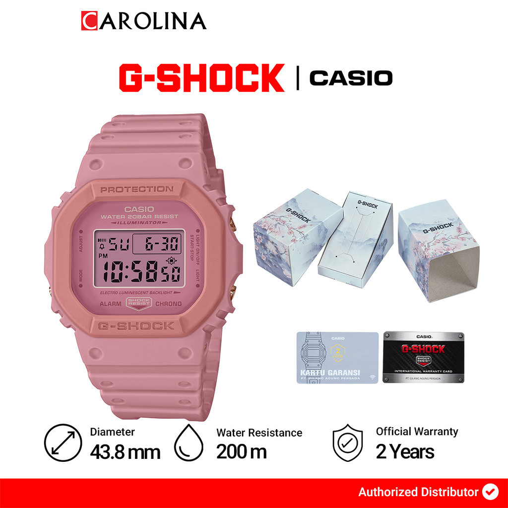 Jam Tangan Wanita Casio G SHOCK Women Peach Blossom DW-5610SL-4A4 Full Pink Resin Band