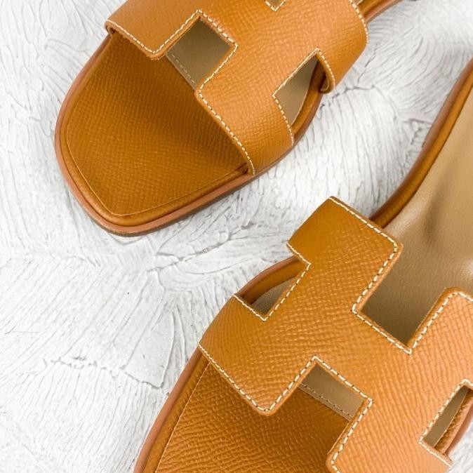Hm S Oran Camel Epsom Sandal Flats Wanita Vvip Quality Olilavawa