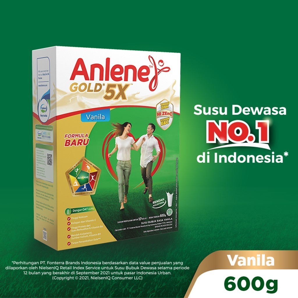 Anlene Gold 5X Susu Bubuk Dewasa Vanila 600g - Nutrisi Tinggi Kalsium Untuk Tulang, Sendi, dan Otot