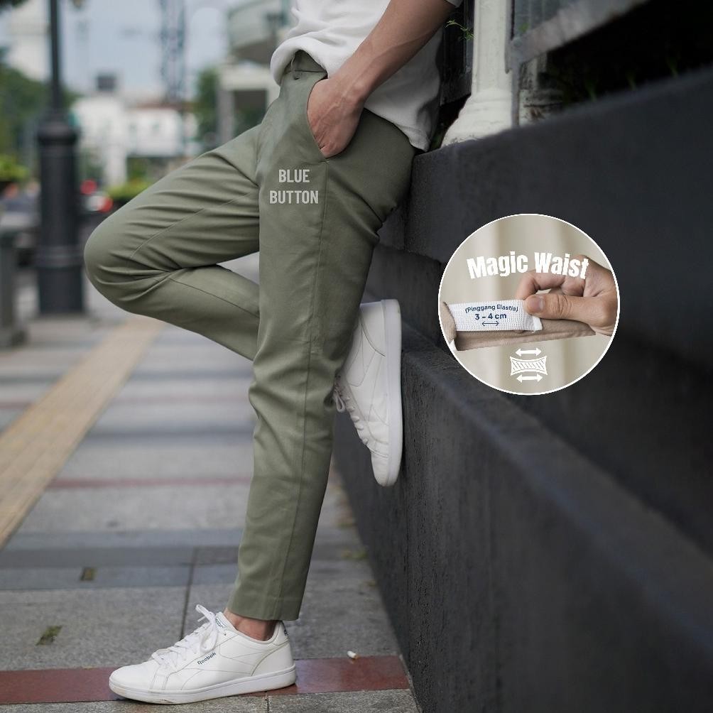 Celana Panjang Tactical Pria Bluebutton Celana Chino Ankle Pants Slim Fit Sage