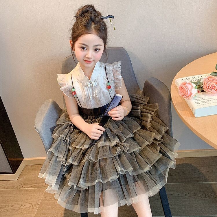 Gaun Putri Lolita, Gaun Rok Setelan Anak Perempuan, Gaun Kue Kering, Anak Perempuan Tiongkok Baru