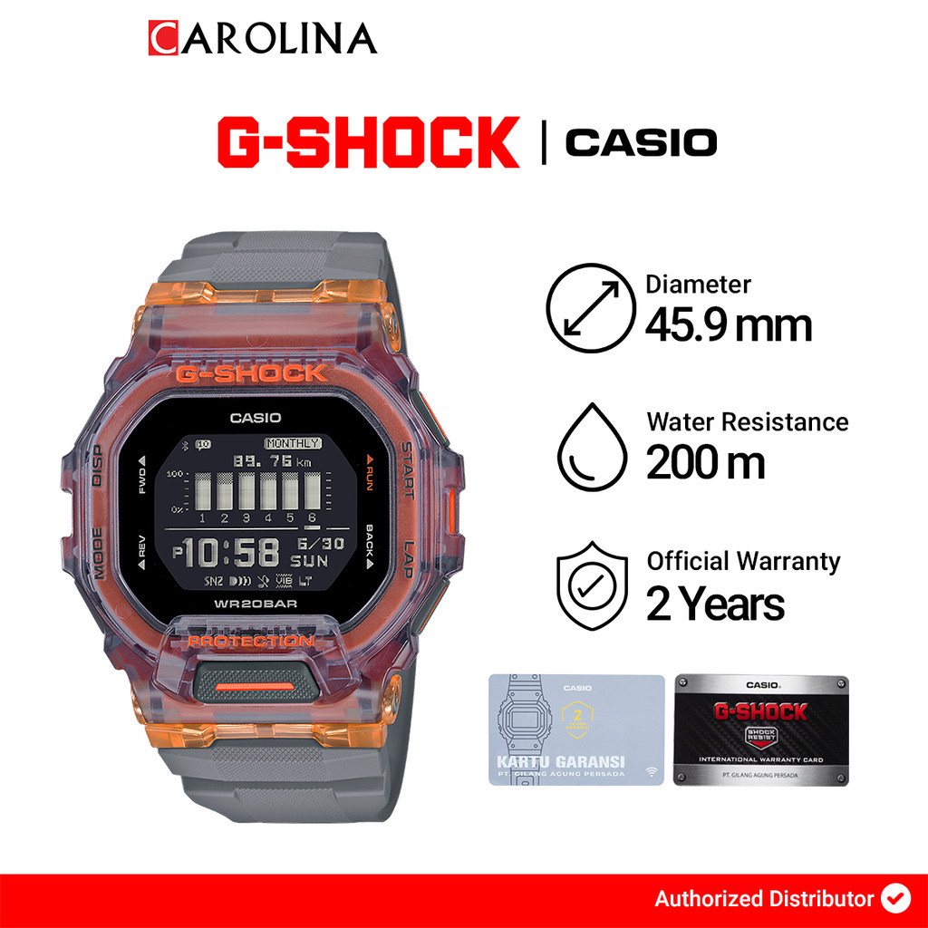 Jam Tangan Casio G-shock  G-Squad GBD-200SM-1A5 Vital Bright Men Black Digital Dial Grey Resin Strap