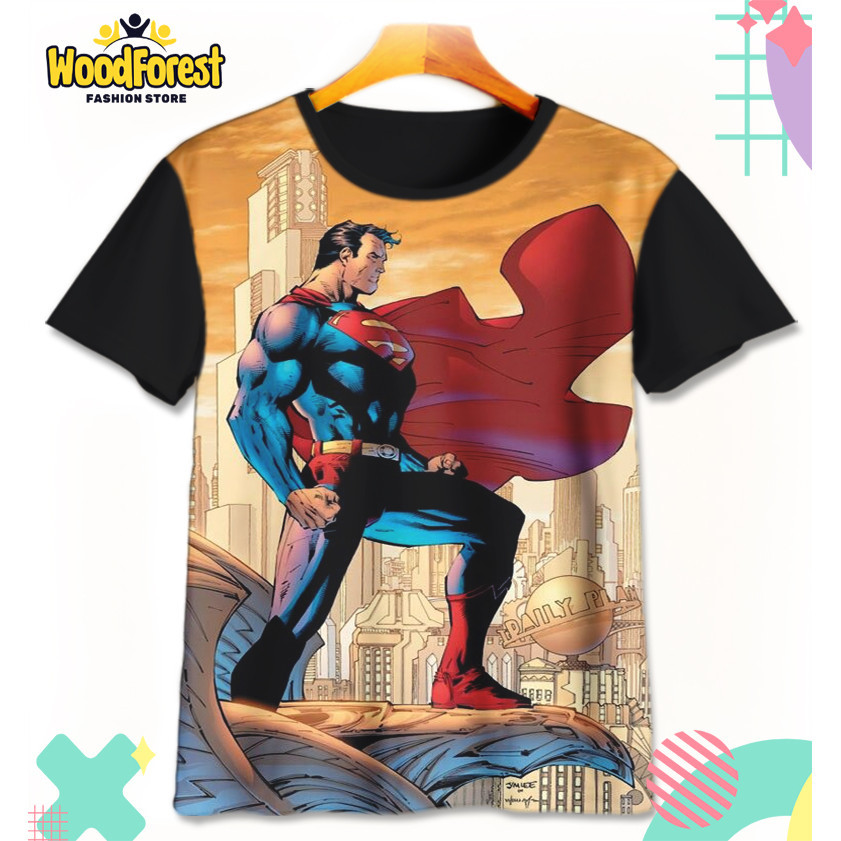 Kaos Anak Superman v5 Baju Anak Karakter Superhero Superman 3D Printing Untuk Umur 1-12 Tahun - Wood