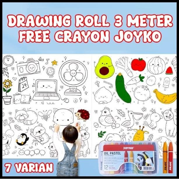 

GRATIS ONGKIR MAINAN EDUKASI ANAK KERTAS GAMBAR, DRAWING ROLL 3M FREE CRAYON JOYKO !!!!!!