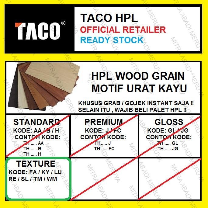 Harga Promo | Taco Hpl Motif Urat Kayu Permukaan Texture